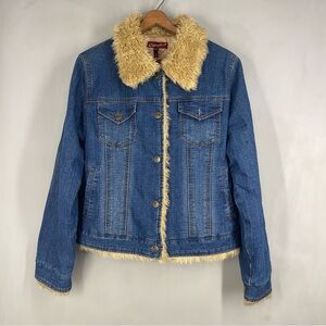 Vintage Y2K Clash Denim Jacket Faux  fur collar women size XL